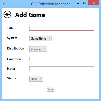 Adding a video game to CIB Collection Manager