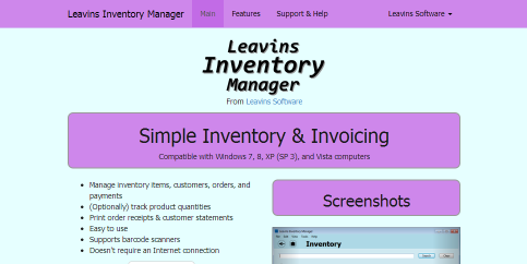 Leavins Software after its redesign - inventory page