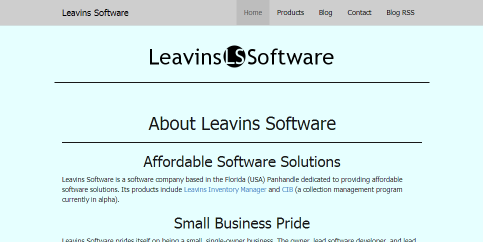 Leavins Software after its redesign - root page