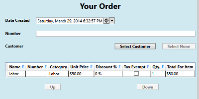 Screenshot of Leavins Inventory Manager - Order Creation Screen