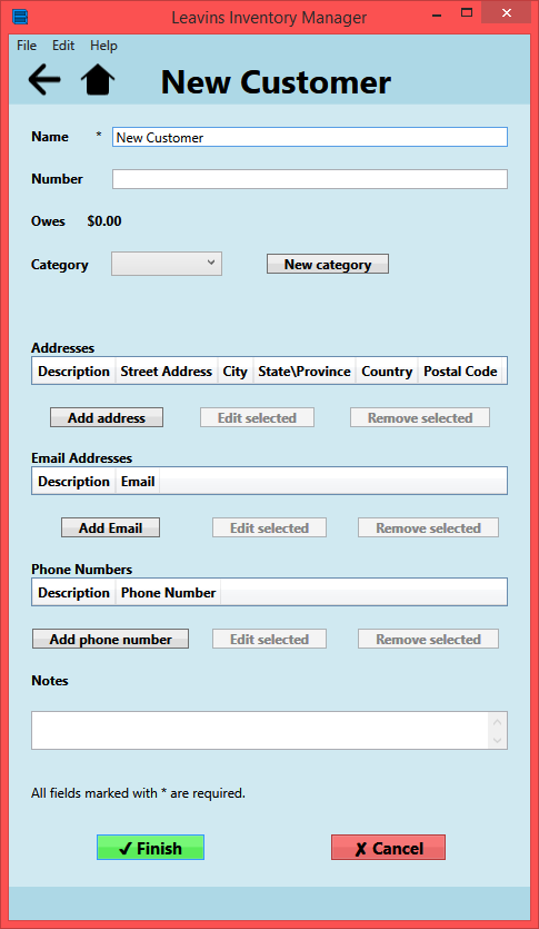 Screenshot of Leavins Inventory Manager's Customer Page