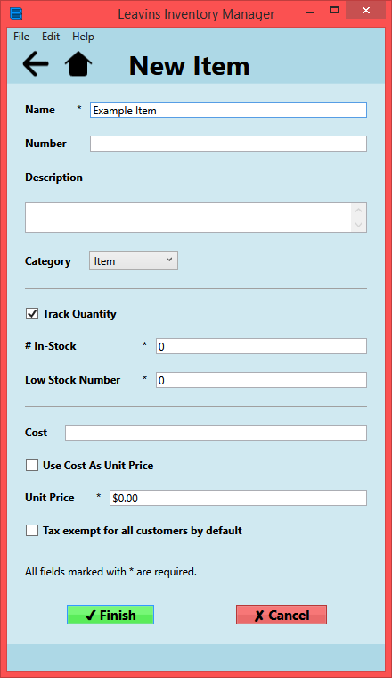 Screenshot of Leavins Inventory Manager's Inventory Item Page