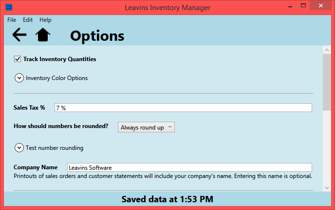 Screenshot of Leavins Inventory Manager's Options Page