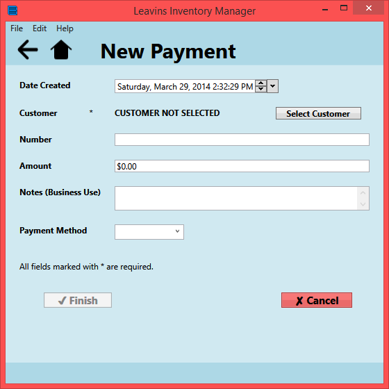 Screenshot of Leavins Inventory Manager's Payment Page